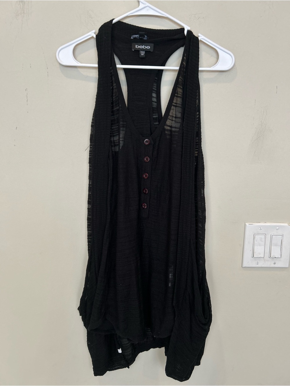Y2K Bebe racerback tank & open front tops semi-sheer subtle striped texture set.